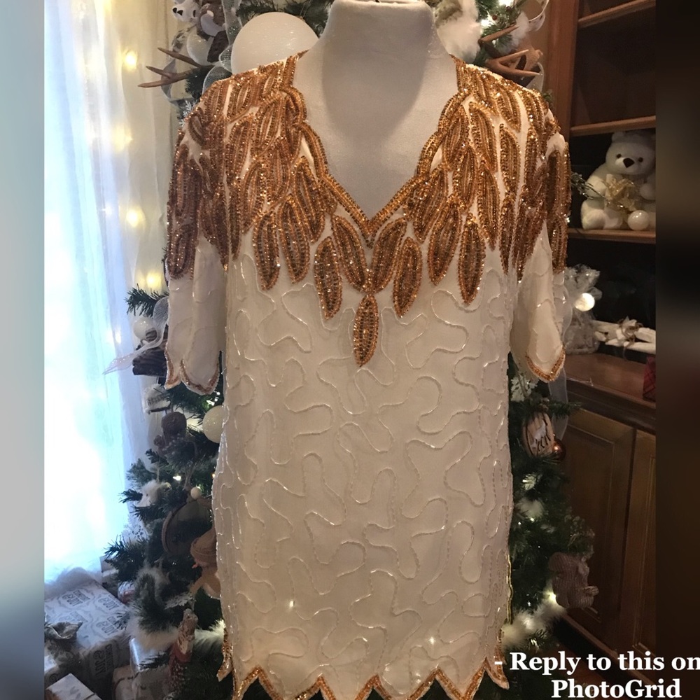 Laurence Kazan vintage Gold Sequins and cream